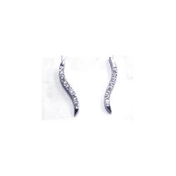 Sterling Silver Rhodium Plated CZ Thin Wavy Stud Earring ste00010