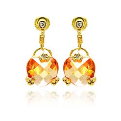 Sterling Silver Gold Rhodium Plated Heart Champagne CZ Dangling Stud Earring bge00192