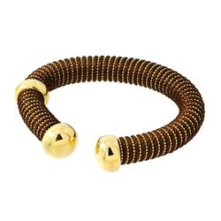 Sterling Silver Gold Plated Open Brown Silk Cord Italian Bracelet ITB00139GP/BROWN