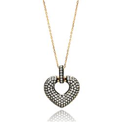 Sterling Silver Gold Plated Open Heart Black & Clear CZ Necklace bgp00637