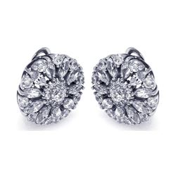 Sterling Silver Rhodium Plated Round Flower Clear CZ Stud Earring ste00725