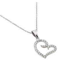 Sterling Silver Rhodium Plated Clear CZ Heart Pendant Necklace STP01415