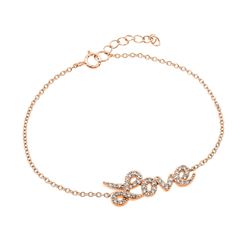 Sterling Silver Rose Gold Plated Love CZ Inlay Bracelet bgb00188rgp