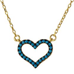 Sterling Silver Gold Plated Open Heart Turquoise Stones Necklace - BGP01110