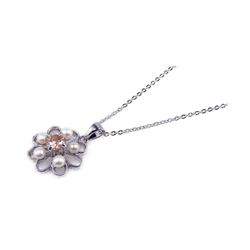 Sterling Silver Champagne CZ Rhodium Plated Flower Pendant Necklace bgp00143