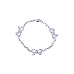 Sterling Silver Rhodium Plated Clear CZ Ribbon Charm Bracelet stb00364