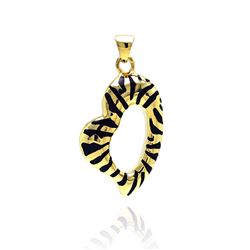 Sterling Silver Gold Plated Clear CZ Striped Pendant Leather Necklace stp01024