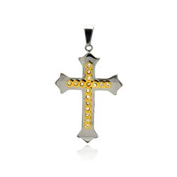 Stainless Steel Gold Plated Two Tone Clear Crystal Charm Pendant ssp00268