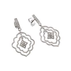 Sterling Silver Rhodium Plated Channel Curvy Marqui Flower CZ Dangling Earring bge00355