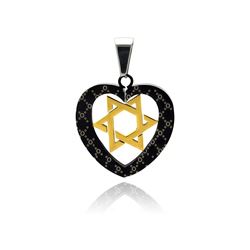 Stainless Steel Black Rhodium & Gold Plated Two Tone Heart Star of David Charm Pendant ssp00263