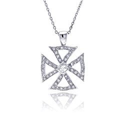 Sterling Silver Clear CZ Rhodium Plated Triangle Pendant Necklace stp00124