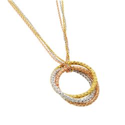 Sterling Silver RhodiumBlack Rhodiumand Gold Plated 3 Interlaced Rings Clear CZ Pendant Necklace BGP