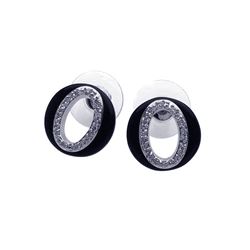 Sterling Silver Rhodium Plated Letter O CZ Onyx Stud Earring bge00102