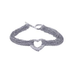 Sterling Silver Rhodium Plated Multi Chain Open Heart Micro Pave Clear CZ Bracelet stb00260