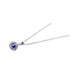 Sterling Silver Rhodium Plated Clear CZ Evil Eye - Blue Cluster Eye Shape Pendant Necklace stp00606
