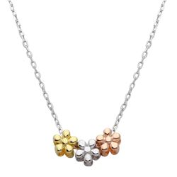 Sterling Silver 3 Toned Flower Charms Necklace - STP01531
