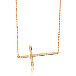 Sterling Silver Rose Gold Plated Sideways Cross CZ Necklace bgp00675