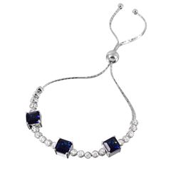 Sterling Silver Rhodium Plated Sapphire Color CZ Adjustable Bracelet - GMB00019RH-SAPP