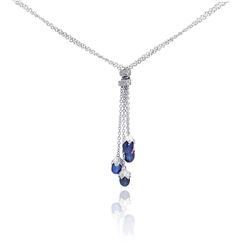 Sterling Silver Rhodium Plated Blue CZ Eggplant Pendant Necklace stp00931