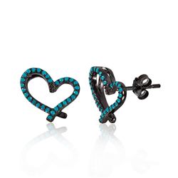Sterling Silver Black Rhodium Plated Open Heart Stud Earrings With Synthetic Turquoise Stone - STE01