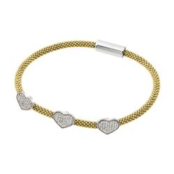 Sterling Silver Rhodium & Gold Plated Heart Micro Pave Clear CZ Beaded Italian Bracelet ITB00173GP