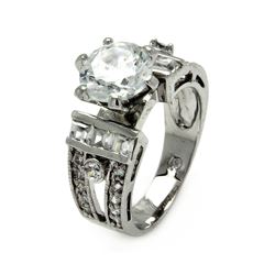 Rhodium Plated Brass Clear Square & Round CZ Bridal Ring bbr00078