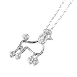 Sterling Silver Rhodium Plated CZ French Poodle Charm Necklace BGP01036