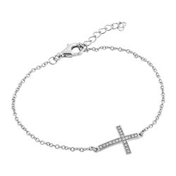 Sterling Silver Rhodium Plated Sideways Cross CZBracelet bgb00157