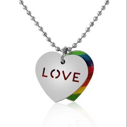 Stainless Steel Double Heart With Love And Pride Color Pendant Chain Included - SSP00508