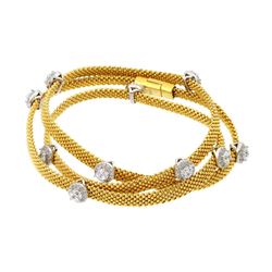 Sterling Silver Gold Plated Clear CZ Double Wrap Beaded Italian Bracelet PSB00009GP
