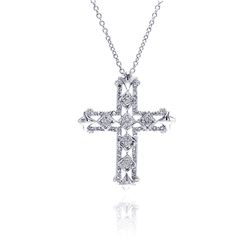 Sterling Silver Clear CZ Rhodium Plated cross Pendant Necklace bgp00106