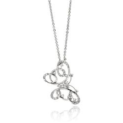 Rhodium Plated Brass Open Butterfly Outline Clear CZ Pendant Necklace bbp00058