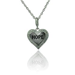 Sterling Silver Rhodium Plated Clear CZ Hope Heart Pendant Necklace stp01360