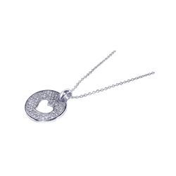 Sterling Silver Rhodium Plated Open Heart CZ Inlay Dangling Necklace stp00521