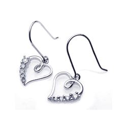 Sterling Silver Rhodium Plated Open Heart CZ Dangling Hook Earring bge00086