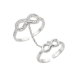 Sterling Silver Rhodium Plated Clear CZ Infinity Knuckle Slave Ring BGR00881