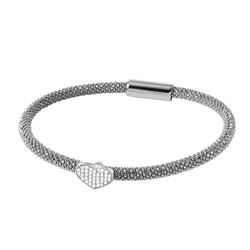 Sterling Silver Rhodium Plated Bracelet With Rhodium Plated Heart & CZ Accents ITB00177RH