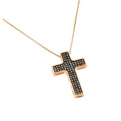 Sterling Silver Rose Gold Plated Black & Clear Cross CZ Necklace bgp00704