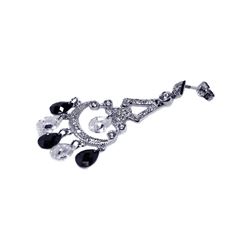 Sterling Silver Rhodium Plated Black & Clear Chandelier CZ Dangling Earring ste00233