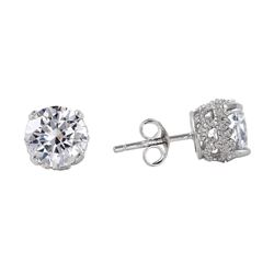 Sterling Silver Rhodium Plated Round Clear CZ Earring STE00581CL