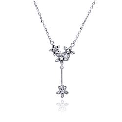 Sterling Silver Rhodium Plated Flower CZ Dangling Necklace bgp00469