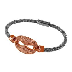 Sterling Silver Black Rhodium & Rose Gold Plated CZ Link Italian Bracelet ITB00186BLK/RGP