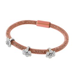 Sterling Silver Rose Gold Plated 3 CZ Daises Italian Bracelet ITB00178RGP