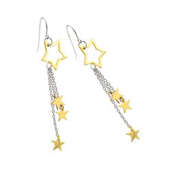 Sterling Silver Rhodium Plated Multiple Strand Gold Start Hook Earring STE00473