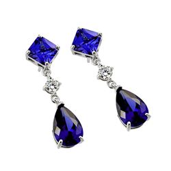 Sterling Silver Gold Rhodium Plated Purple & Clear CZ Dangling Stud Earring bge00372