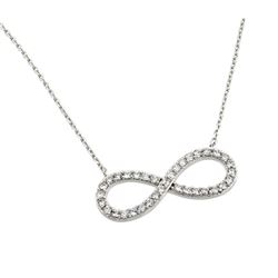 Sterling Silver Rhodium Plated Clear CZ Infinity Pendant Necklace stp01375