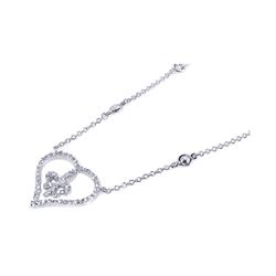 Sterling Silver Rhodium Plated Open Heart Fleur De Lis Center Clear CZ Pendant Necklace bgn00012