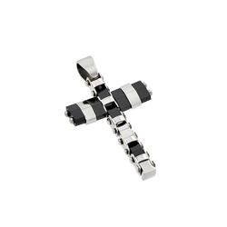Stainless Steel Black Rhodium Plated Two Tone Checker Cross Charm Pendant SSP00485