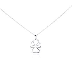 Sterling Silver Rhodium Plated Clear CZ Person Girl Pendant Necklace stp01012