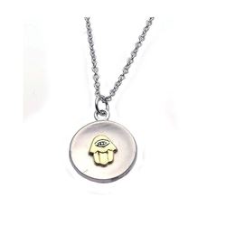 Sterling Silver Rhodium Plated Clear CZ Hamsa Coin Pendant Necklace stp00873